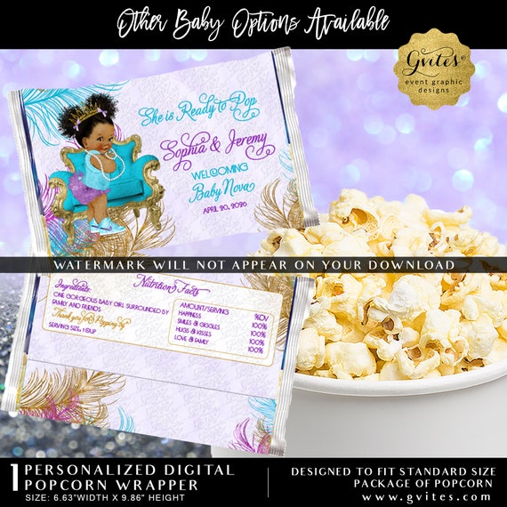 Purple Blue and Gold Printable Party Favors | She's Ready To Pop! Popcorn Wrappers | Digital Download