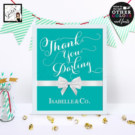 Custom Thank you Darling Breakfast at themed Table Sign 8x10"