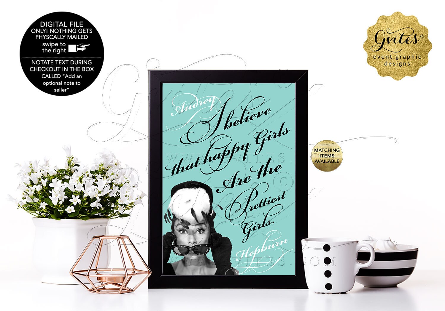 Custom Audrey Es Wall Art Teal And Black Framed