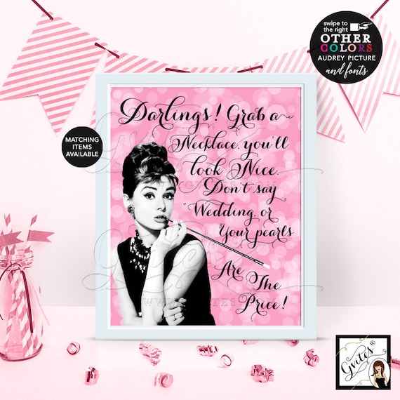Pearl Necklace Game Bridal Shower Pink Audrey Hepburn Party Digital File 4x6/5x7 or 8x10