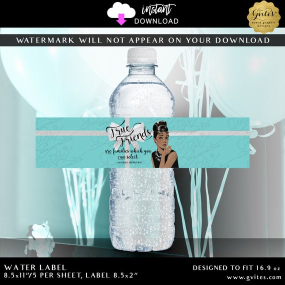 Audrey Quote Water Label Party Favors True friends are families which you can select | Digital File JPG + PDF | Instant Download