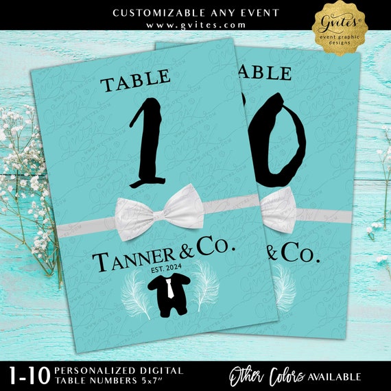 Baby & Co. Boy Bowtie Blue Table Numbers 1-10 Customizable Text | Digital File JPG + PDF | 5x7"