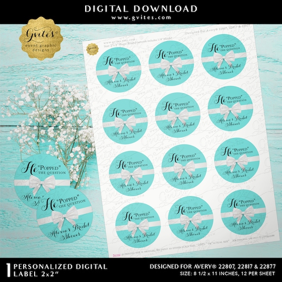 Breakfast Blue  White Bow Theme Shower Printable Labels Stickers | Designed For Avery® 22807, 22817 & 22877 JPG + PDF 2x2"/ 12 Per Sheet