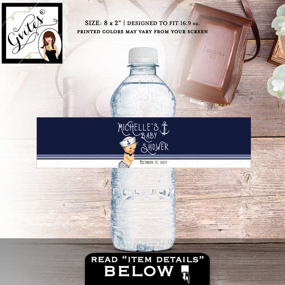 Nautical Baby Shower Printable Water Bottle Labels, boy, customizable label, little sailor stickers bottle wrapper. 8x2"/5 Per Sheet.