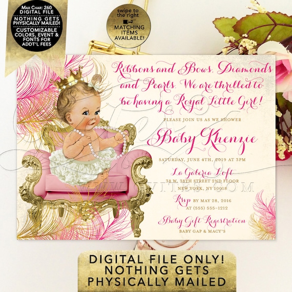 Pink and Gold Baby Shower Invitation 7x5"