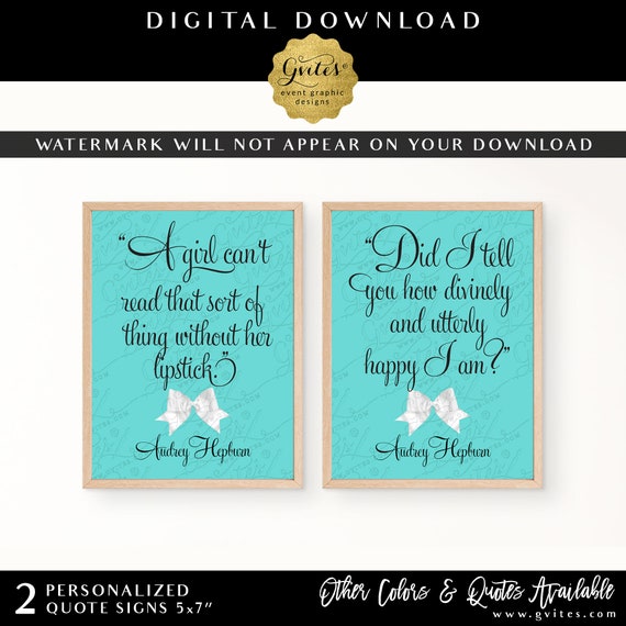 Personalized Audrey Hepburn Quote Signs Digital Download | Blue Breakfast at Theme | Set of 2 5x7"