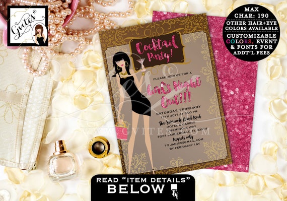 Girls Night Out Cocktail Party Little Black Dress Pink Purse Manhattan / Sophisticated Modern Pink & Gold Invitation /  Glitz Glam PRINTABLE