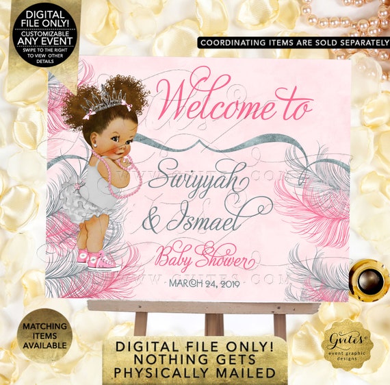 Pink & Silver Welcome Sign Princess Birthday Afro Theme Baby Puffs Vintage African American. Digital/ Printable {TIACE-105}