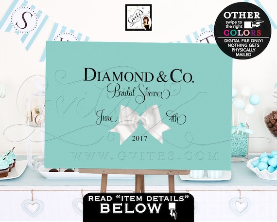 Breakfast at Backdrops/ Blue Bride and Co bridal shower welcome poster sign backdrops banners poster signs/ white bow decorations/ PRINTABLE