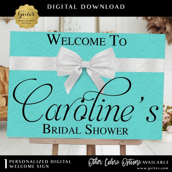 Customizable Blue Welcome Sign Bridal Shower. Audrey Hepburn Breakfast Theme Decoration Entrance Poster