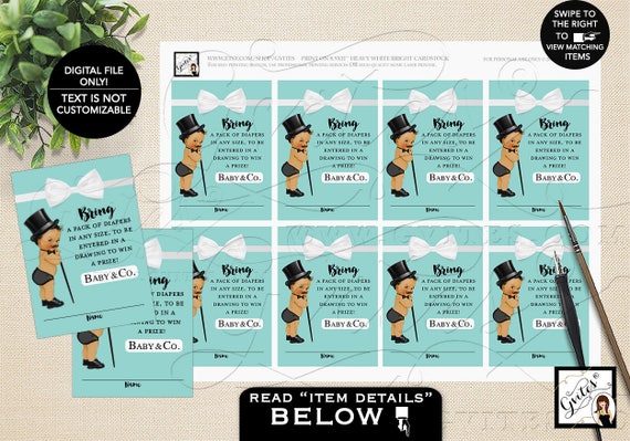 Diaper Raffle Ticket Little Man baby and co. Baby Co. Boy African American baby. PRINTABLE 3.5x2.5" 8 Per Sheet