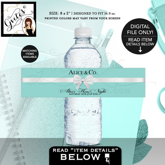Hens Night Party Water Bottle Labels/ Bridal Shower Bridesmaid Labels/ Breakfast at Bottle Wrappers Party Favors Gifts Printable