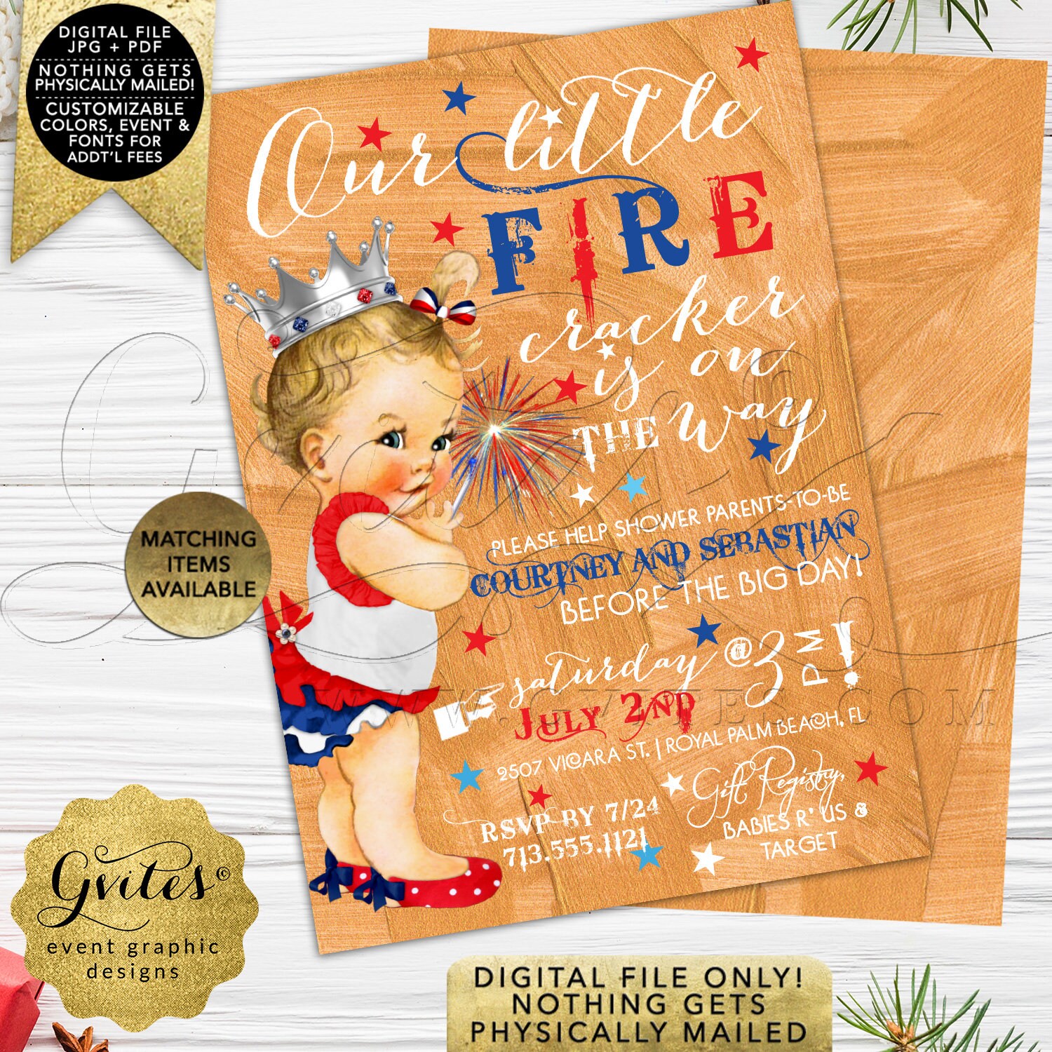 4th of July Baby Shower Invitation Our Little Firecracker Red White