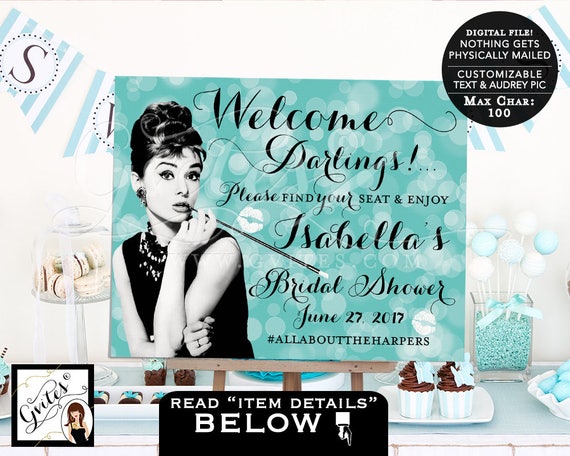 Darlings please find your seat and enjoy - Audrey Hepburn party printable poster welcome decoration Digital