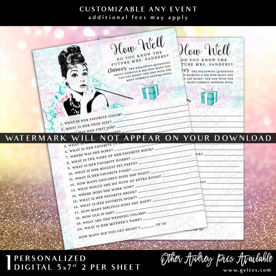 Personalized how well do you know the future Mrs. Bridal Shower game Audrey inspired.