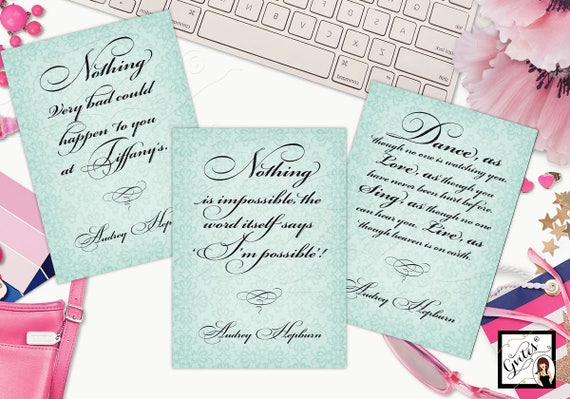 Set of 3 Audrey Hepburn Quotes Customizable | Wall art/ home decor/ Bridal Shower/ Inspirational Sayings 4x6" or 5x7"