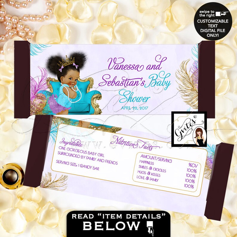 Tic tac labels baby shower purple turquoise gold mint to be wrappers african american princess 8 Per Sheet image 6