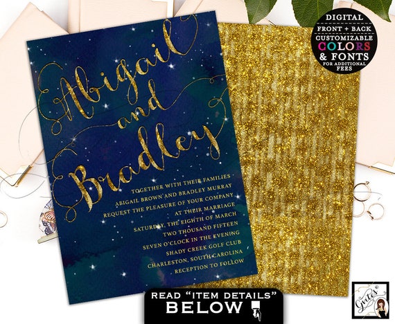 Navy Blue & Gold Wedding Invitation | Winter/ Fall Theme Printable Invites