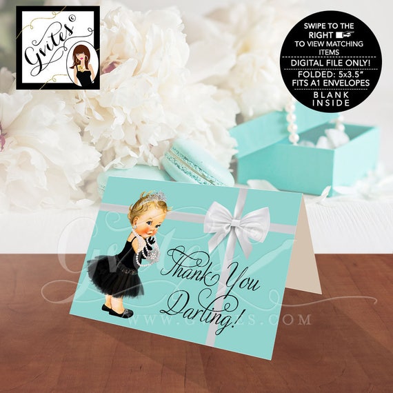 Baby Shower Baby and Co Thank You Cards, Audrey Hepburn Party Themed ...