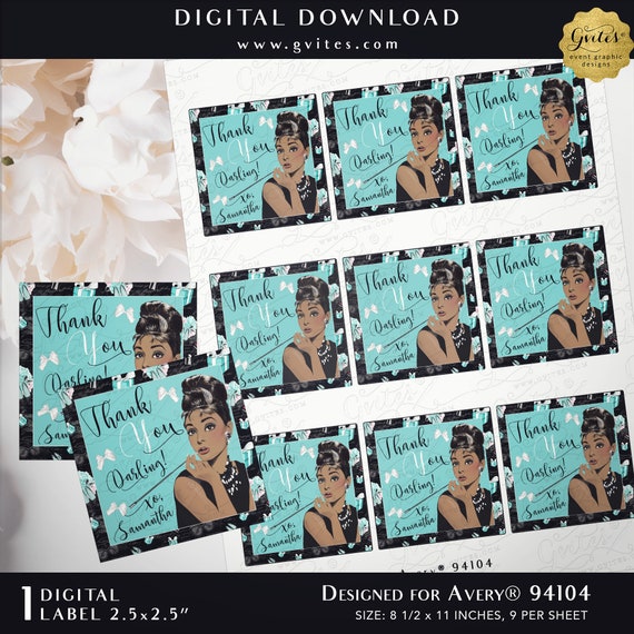 Personalized Thank You Audrey Hepburn African American Stickers 2.5x2.5 Design For Avery® 94104 by Gvites.