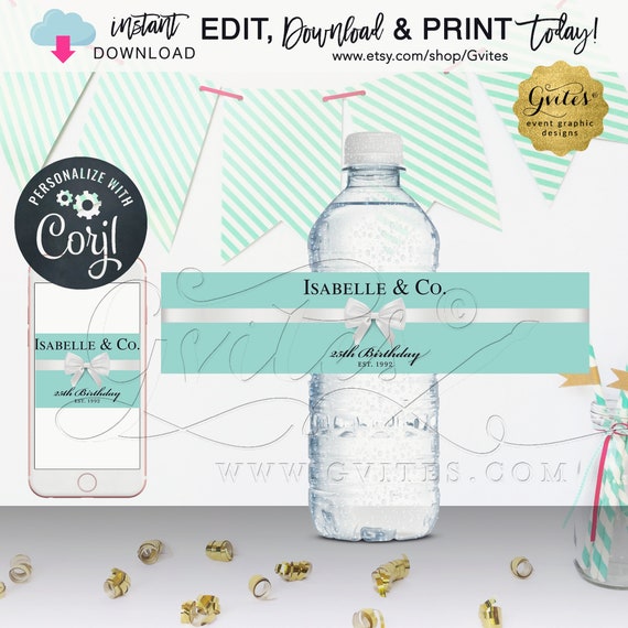 25th Birthday Water Bottle Labels, Isabelle & Co Stickers breakfast at blue. Edit TODAY W/Corjl.  8.5x2"/4 Per Sheet