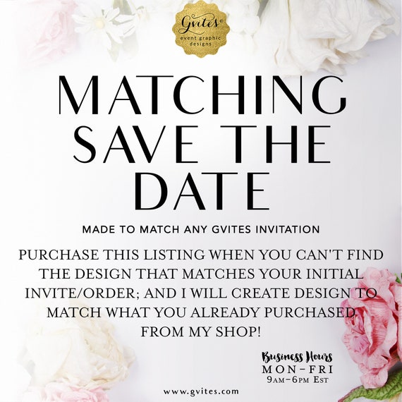 Matching Save The Date Cards For Baby Shower/Birthday/Sweet Sixteen/Wedding/Bridal -  To Coordinate with ANY Gvites Invitation Design.