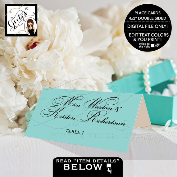 Wedding Table Place Cards / Wedding Reception Tent Cards / Digital Printable Double Sided