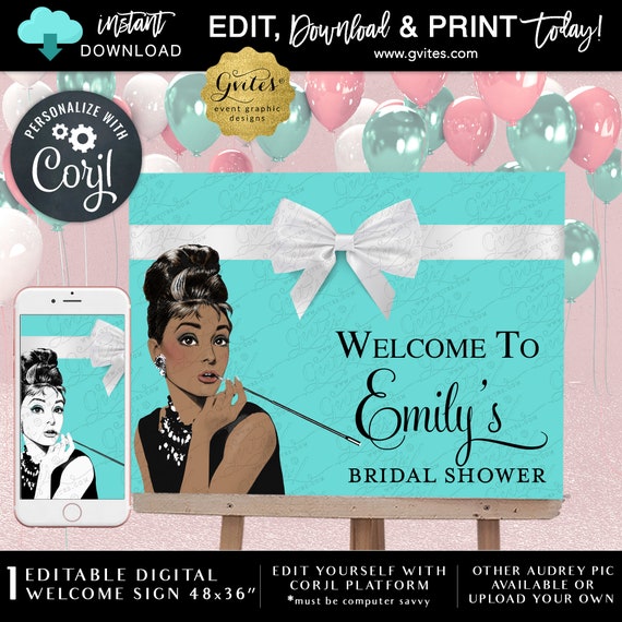 Editable Welcome Audrey Hepburn Printable Poster For Easel | Entrance Decoration | Can upload your own picture. 48x36" Digital Download