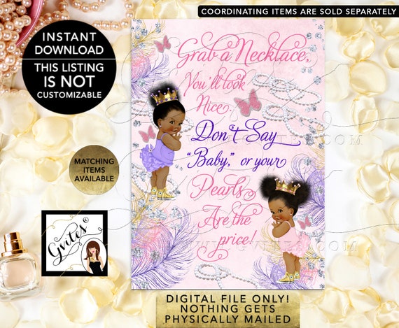 Pearl Game Don't Say Baby, Twins Birthday Game, Pink Gold Purple Lavender Digital File! 5x7" JPG + PDF {Instant Download}