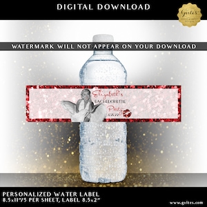 Personalized Marilyn Monroe Water Bottle Label Wrappers | Red Glitter Digital |Party Favors Bachelorette Old Hollywood 8.5x2&quot;/5 Per Sheet.