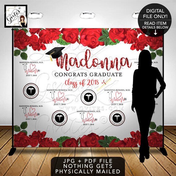 Custom Graduation Step & Repeat Backdrop/ Congrats Graduate/ Law Med School Graduate/ Cap and Gown Black Red Printable Sign Poster