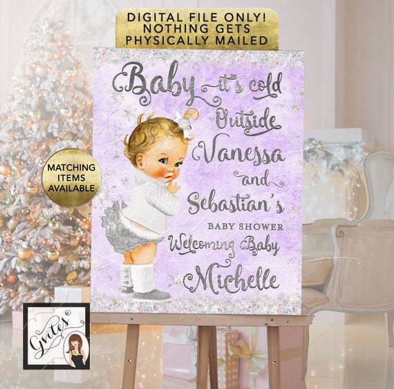 Baby It's Cold Outside Welcome Sign Printable Poster | Reception Decor Lavender White Silver | 8x10" and 16x20" Digital Files Down