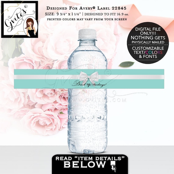 Blue Water Bottle Labels/ Audrey Hepburn Party Themed/ Drink Up Darling Stickers/ Breakfast Shower/ Birthday