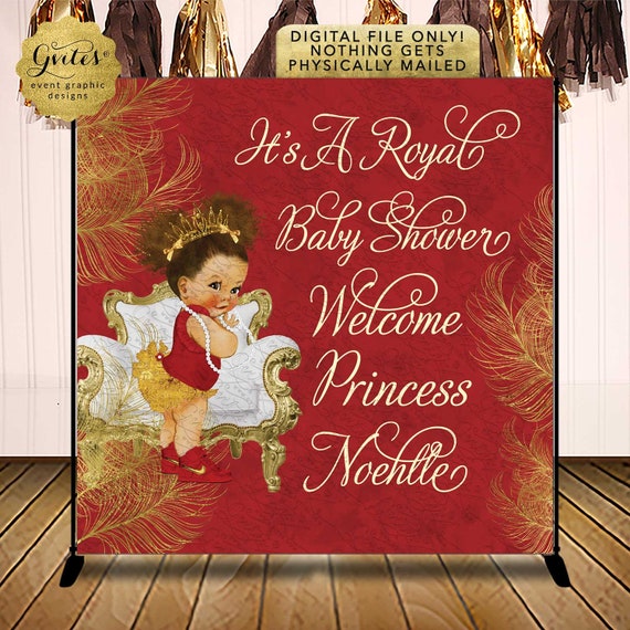 Royal Baby Shower Welcome Sign Featuring Gorgeous African American Baby Girl