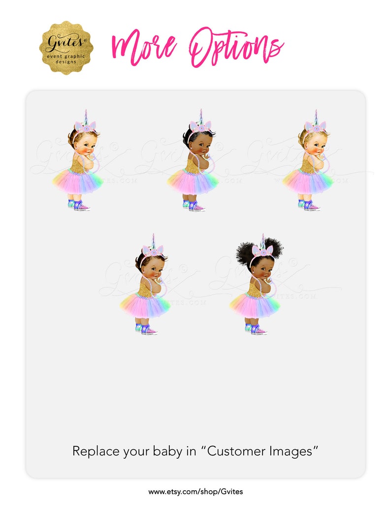 Unicorn Baby Shower Welcome Sign Princess Vintage. Pink Purple Gold Rainbow Afro Puff Baby Girl Clipart & Watercolor Background 24x18 image 3