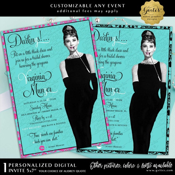 Custom Audrey Hepburn Style Pink Party Invitation | Pink Damask Pattern 5x7"