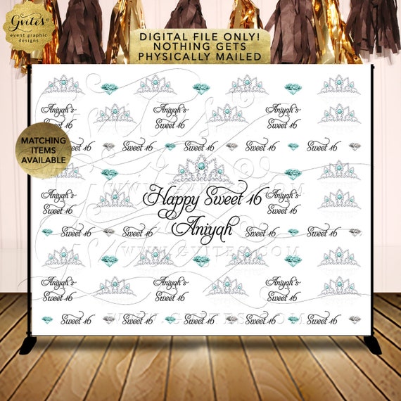 Sweet 16 Birthday Party Printable Step & Repeat Backdrop 7'ft W x 5'ft H