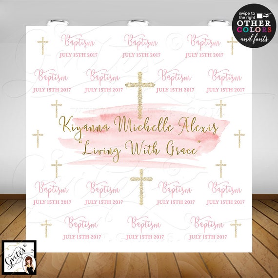 Baptism Step and Repeat PRINTABLE Backdrop/ Pink & Gold Watercolor First Communion Christening Custom Banner