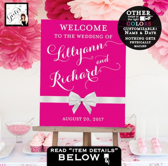 Welcome Wedding Sign Printable Poster Pink and White.