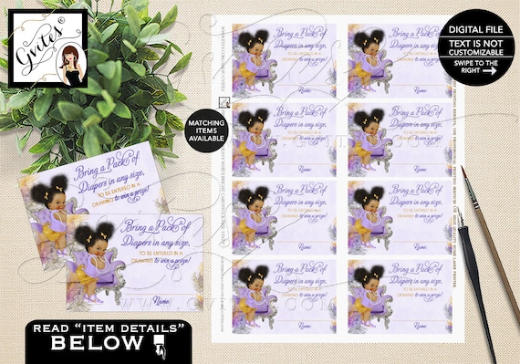 Diaper Raffle Tickets | Lavender gold purple & silver | Ethnic baby girl PRINTABLE Instant Download 3.5x2.5" 8/ Sheet.