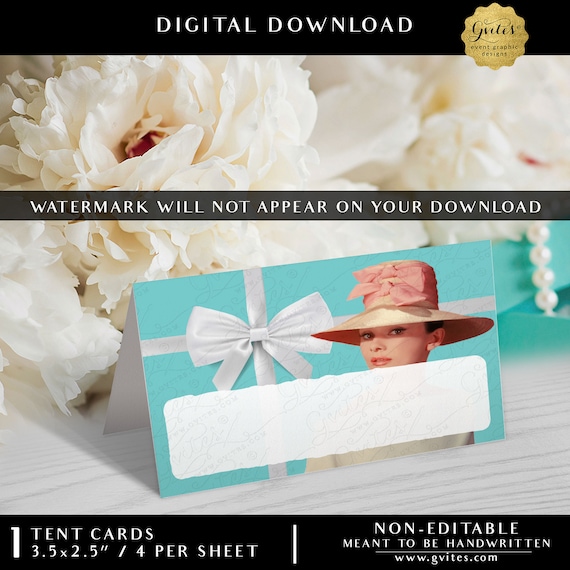 Tented Place Cards Printable DIY | Audrey Hepburn Hat Pink Classic Hollywood Glamour