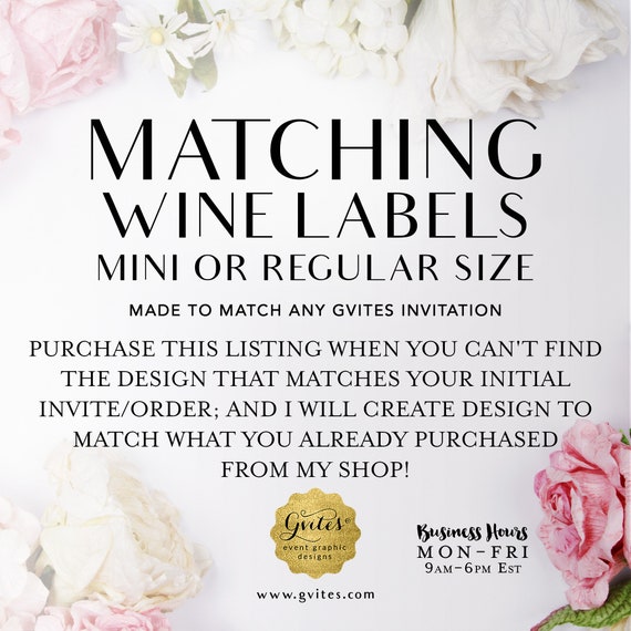 Matching Wine Labels Add-on - To Coordinate with any Gvites invitation design.