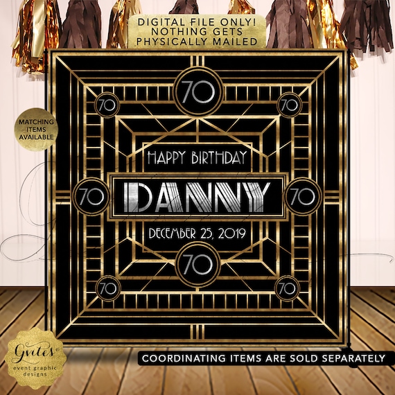 Custom Gatsby Wall Backdrops | 70th Birthday Backdrop For Pictures. Gala Black Tie Event Great Gatsby Party | Digital Download