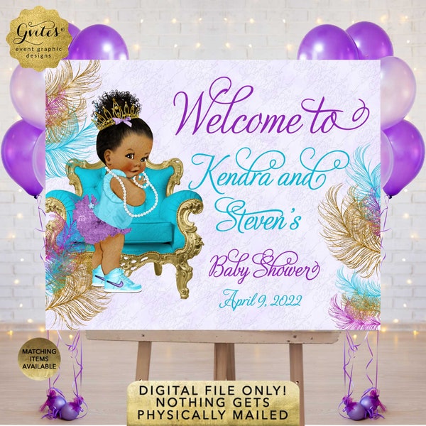 Afro Puff Prinzessin Baby Shower Hintergrund | Digitale Banner Wand Hintergrund | Willkommens-/Desserttisch-Dekor 50x40 cm