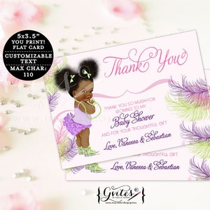 Dank u de roze paarse en groene baby showerkaarten Het Afrikaanse Amerikaanse baby van notakaarten dankt u vlakke klantgerichte tekst. {5x3,5" 4 per/vel}