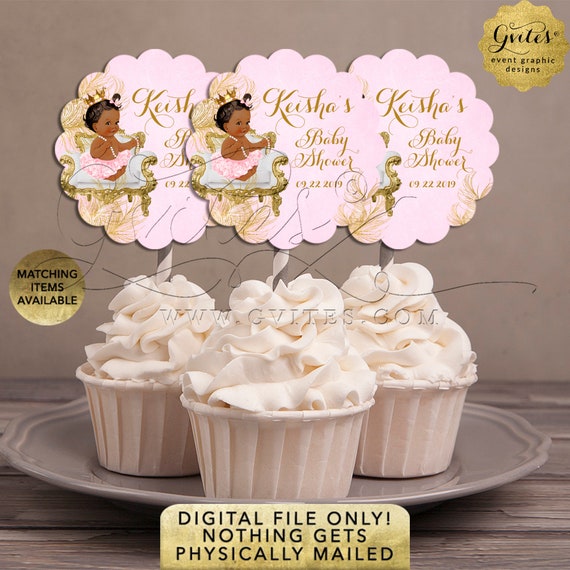 Pink & Gold Cupcake Toppers Baby Shower Decorations | Princess Dessert Table | 2.5x2.5"/ 9 Per Sheet {Avery® 08218}