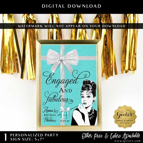 Engaged and Fabulous Personalized Breakfast Bridal Party Sign 5x7"