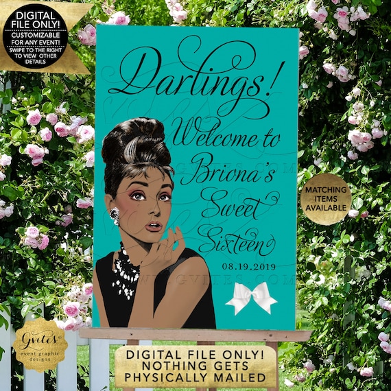 Sweet Sixteen Welcome Sign | African American Audrey Hepburn | Printable/ Digital File Only! JPG + PDF Format | By Gvites