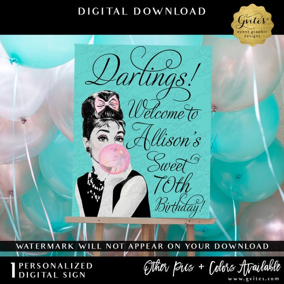 Audrey Welcome 70th Sweet Birthday Bubble Gum Foam Poster Digital Design Personalized by Gvites