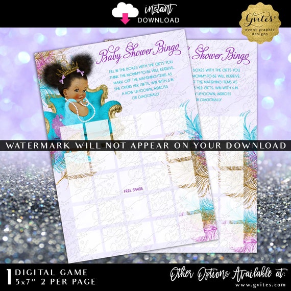 Printable Blue Purple Baby Shower Bingo Dark/Puffs | Instant Download